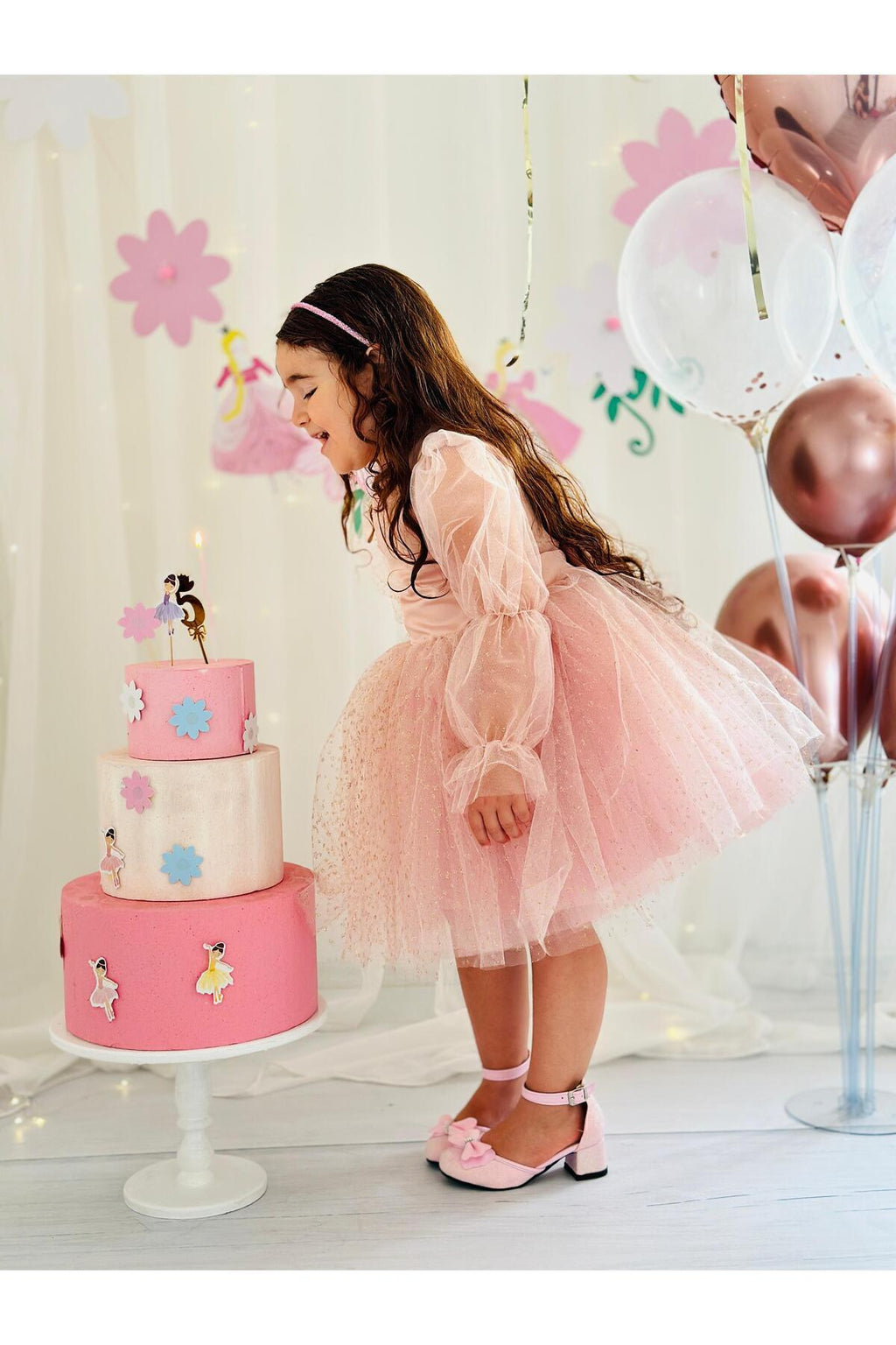 Pudra Pembe Yıldızlı Yılbaşı Kız Bebek Elbisesi