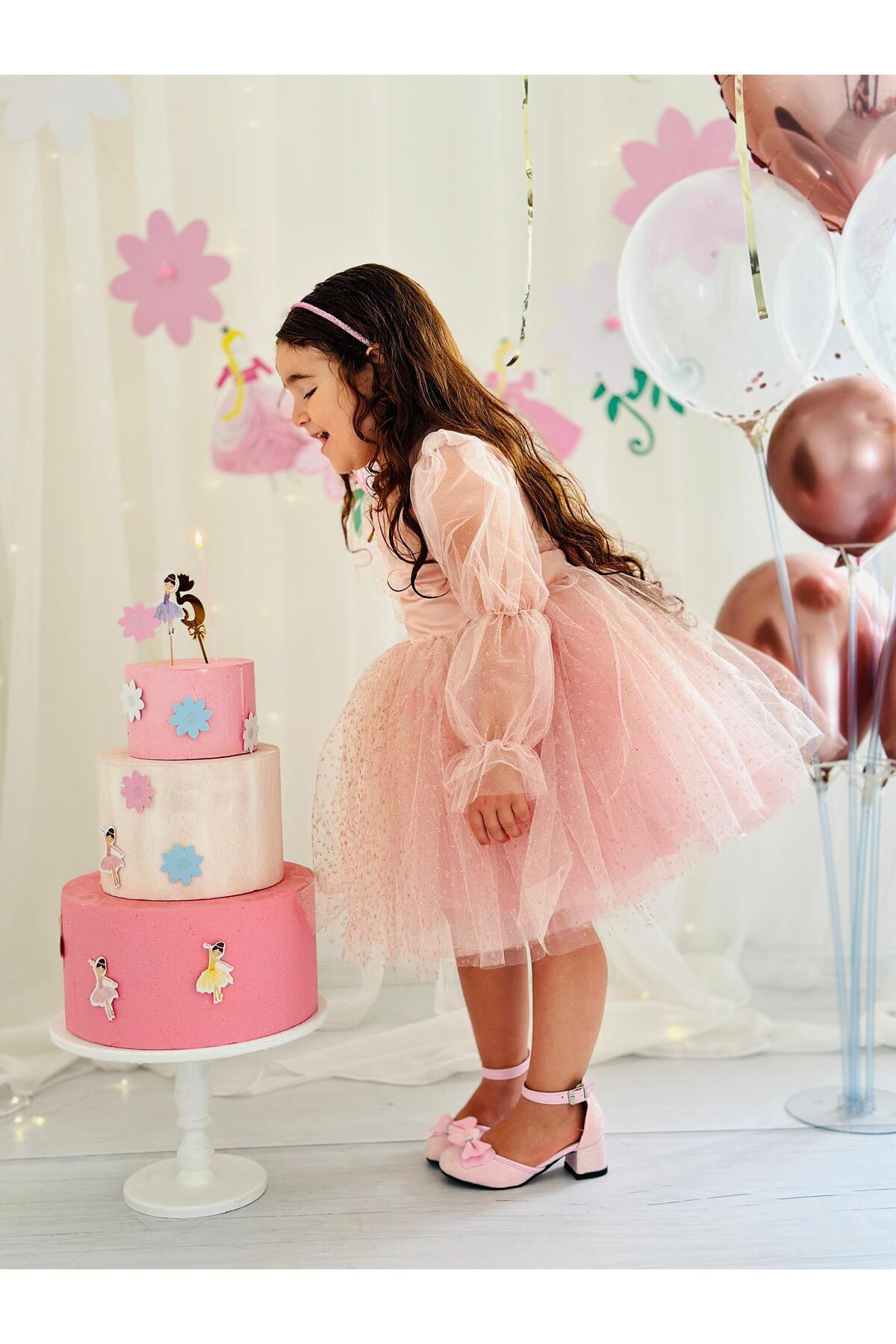 Pudra Pembe Yıldızlı Yılbaşı Kız Bebek Elbisesi