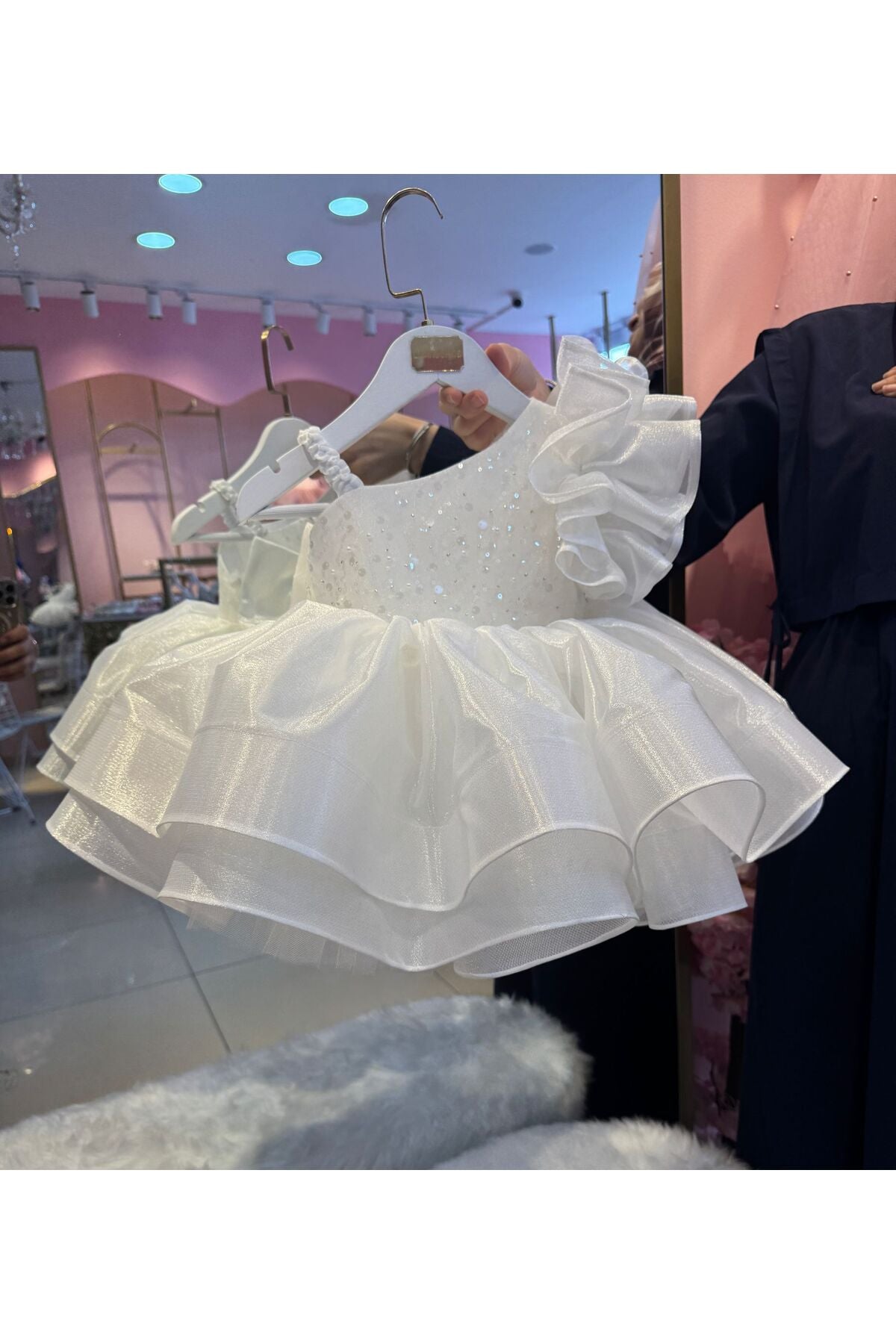 Askılı Çocuk Krem Vintage Kız Bebek Elbise