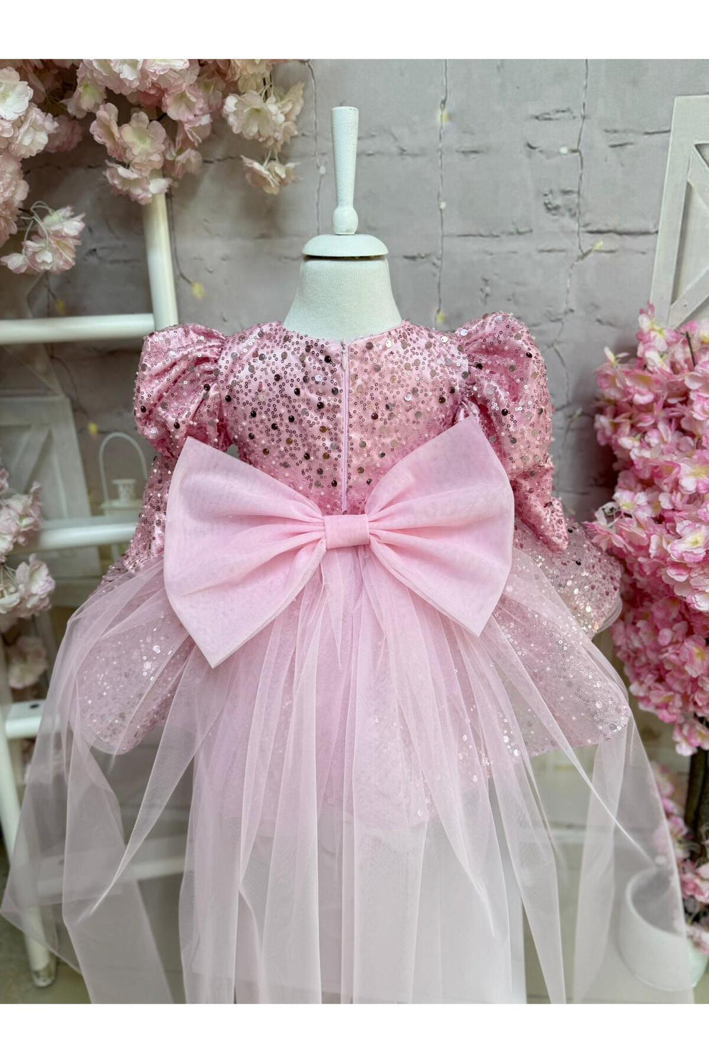 Pembe Taşlı Kız Bebek Elbisesi 2