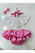 Hly Karol Pembe Kareli Crop Takım Kız Bebek Elbise