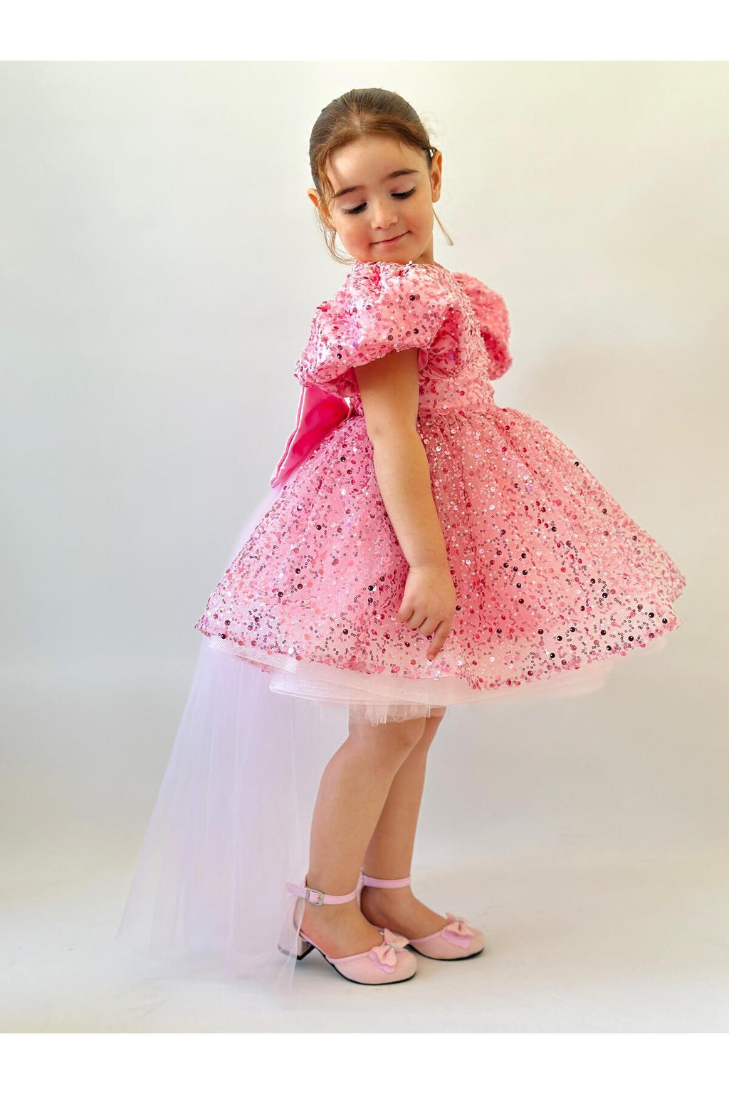 Pembe Taşlı Vintage Kız Bebek Elbise 7