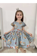Bahar Yeşil Çiçekli Vintage Kız Bebek Elbisesi