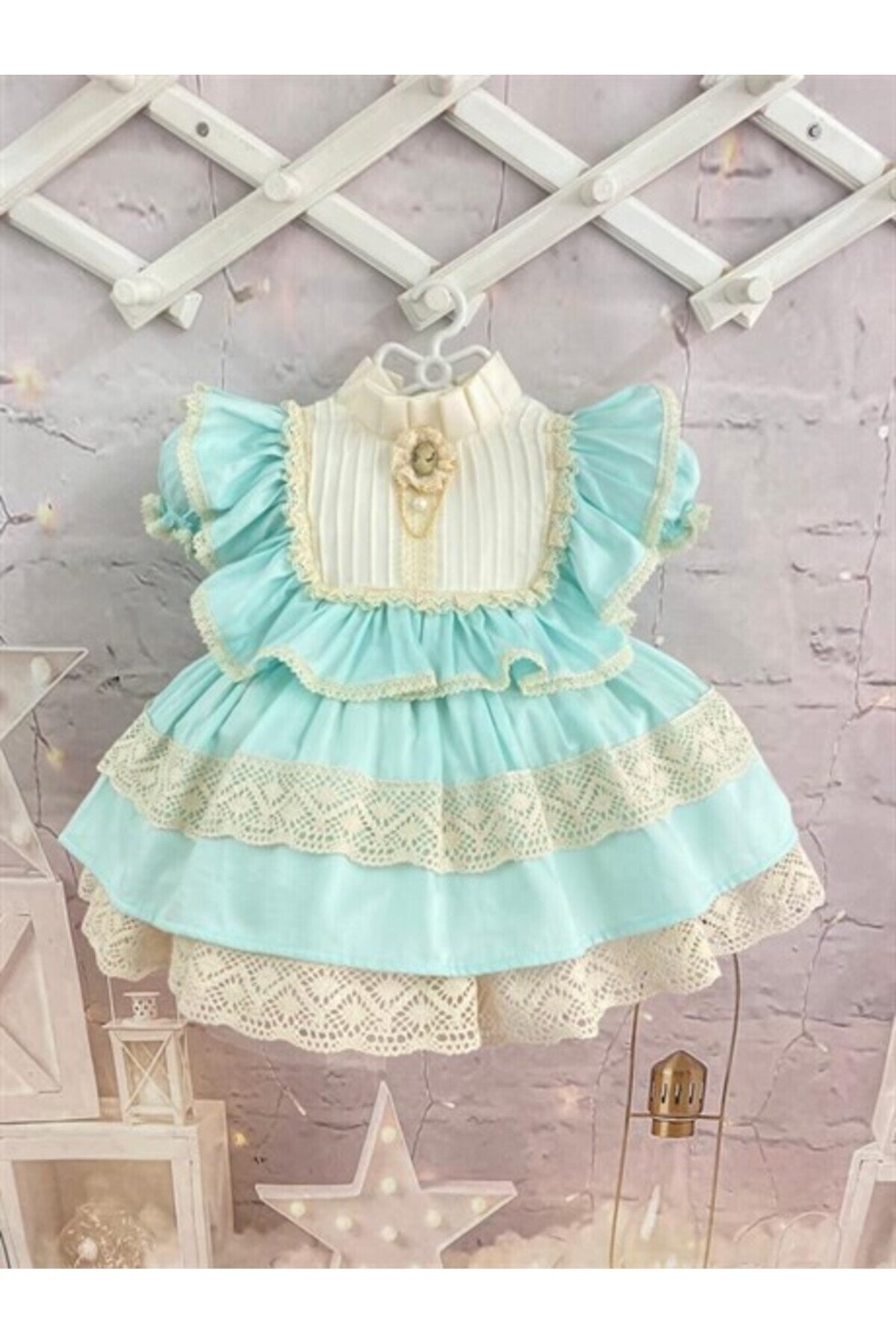 Mint Yeşili Vintage Kız Bebek Elbisesi