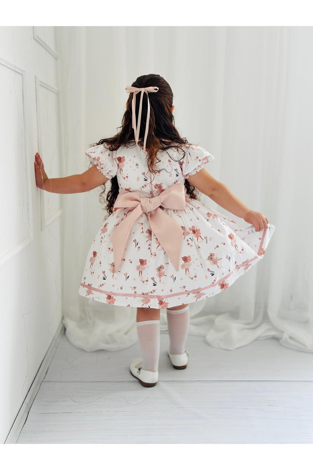Mause Pembe Vintage Kız Bebek Elbisesi 8