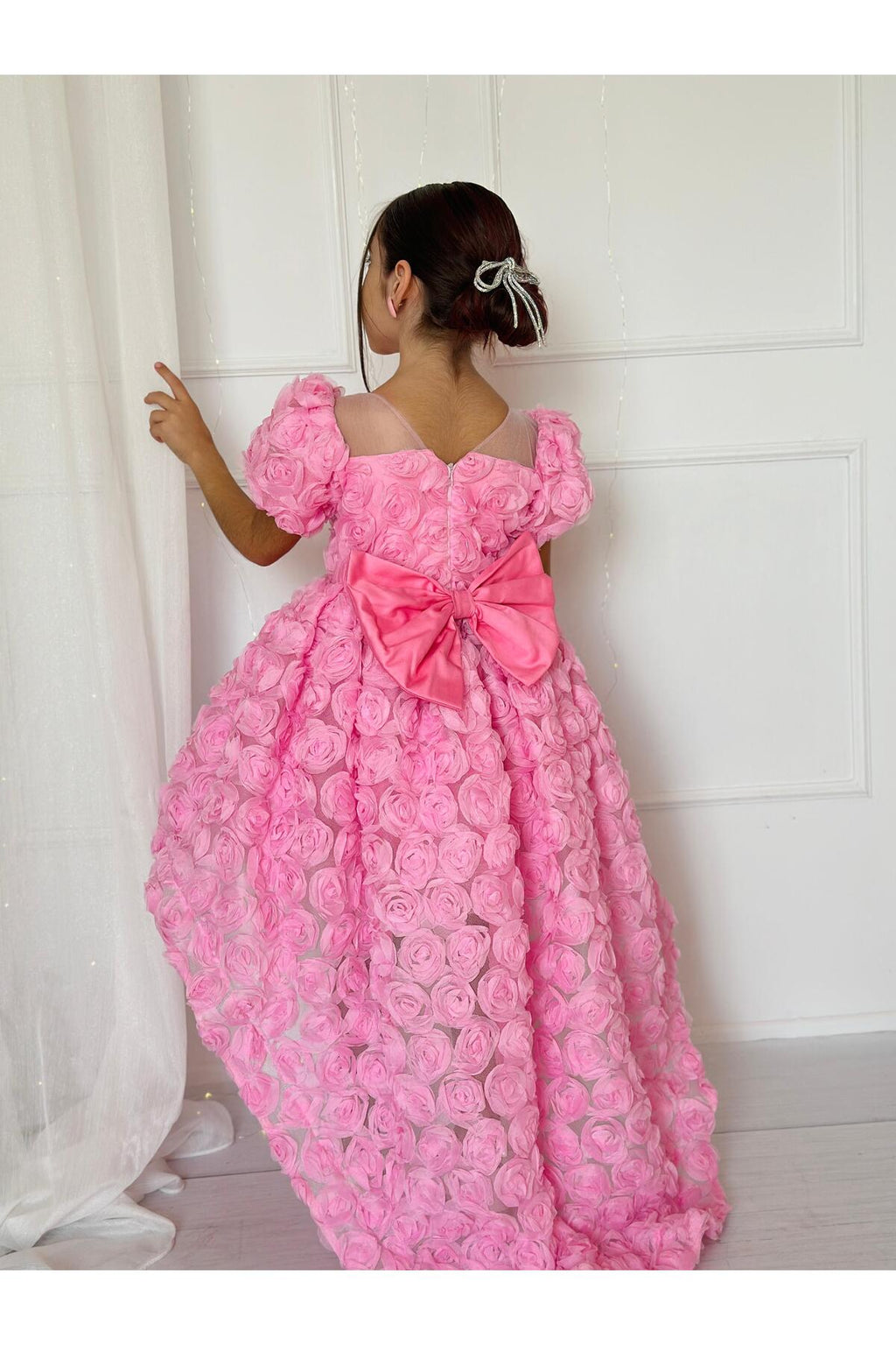 Pembe Güllü Diana Vintage Kız Bebek Elbise 7