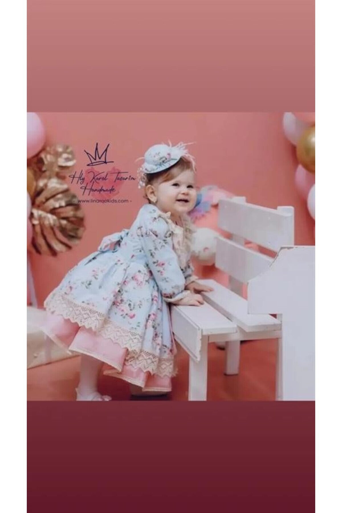 Hly Karol Mavi Vintage Kız Bebek Elbisesi 3