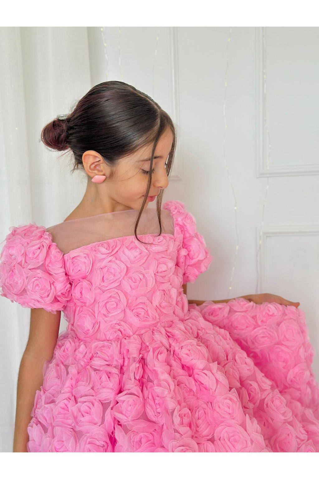 Pembe Güllü Diana Vintage Kız Bebek Elbise 4