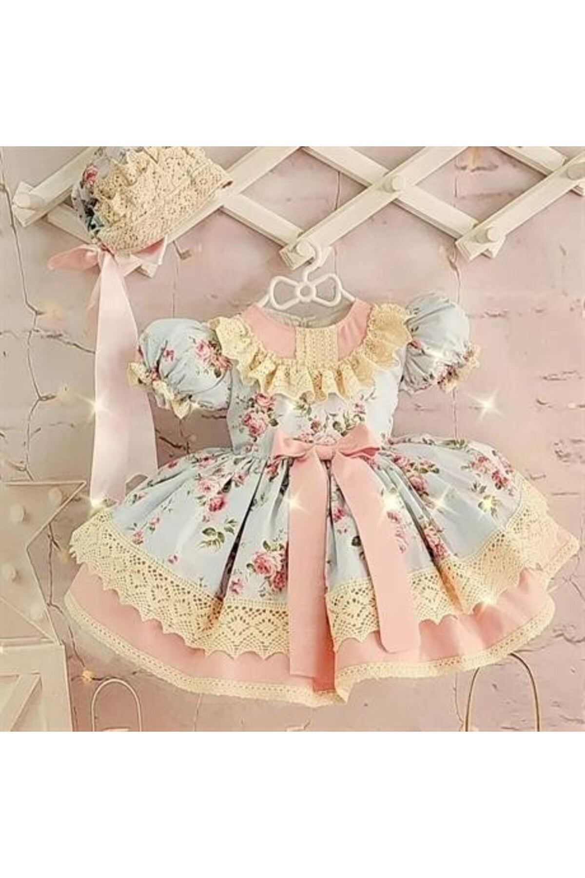 Hly Karol Mavi Vintage Kız Bebek Elbisesi 2