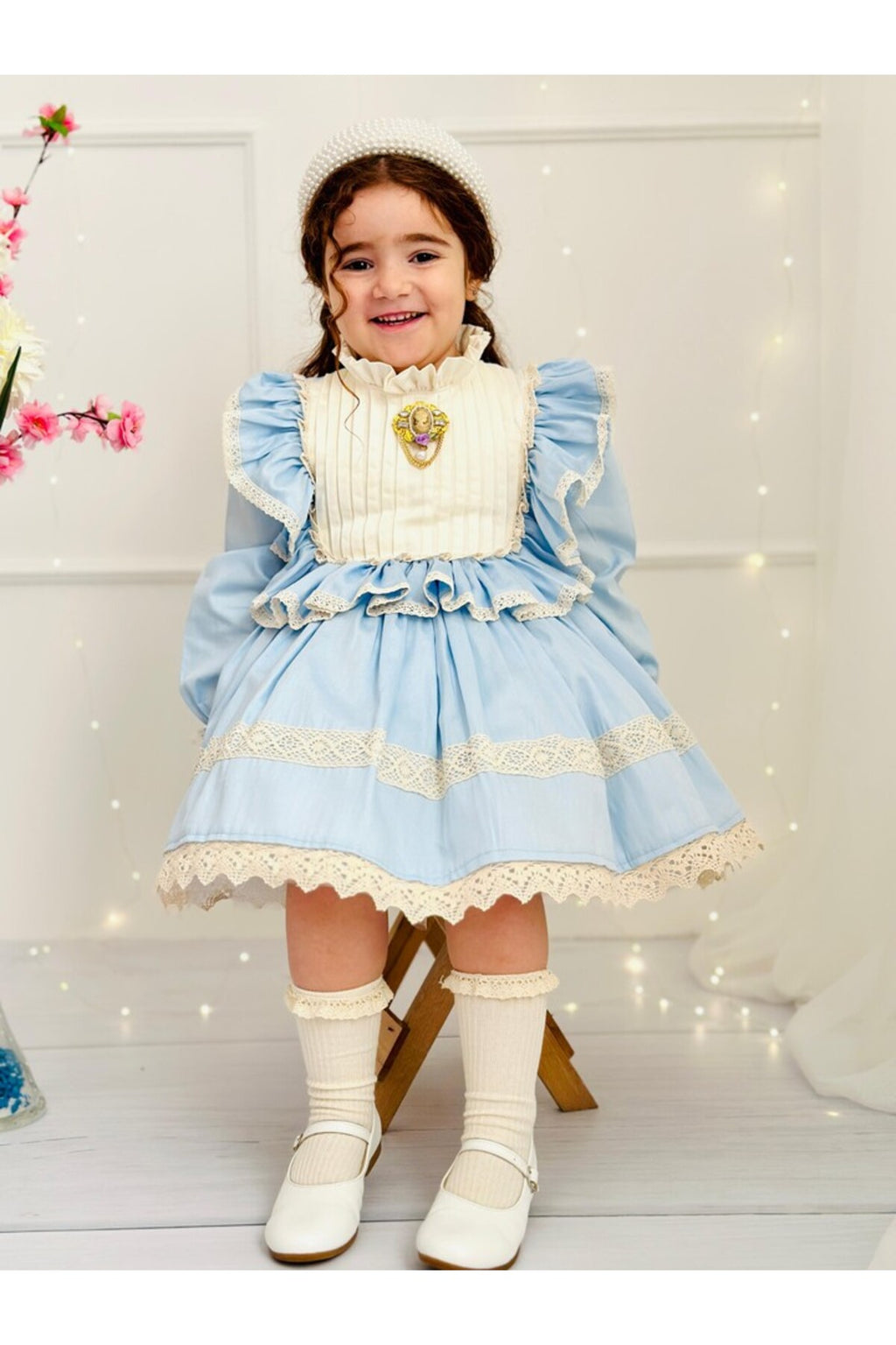 Mavi Vintage Kız Bebek Elbisesi 4