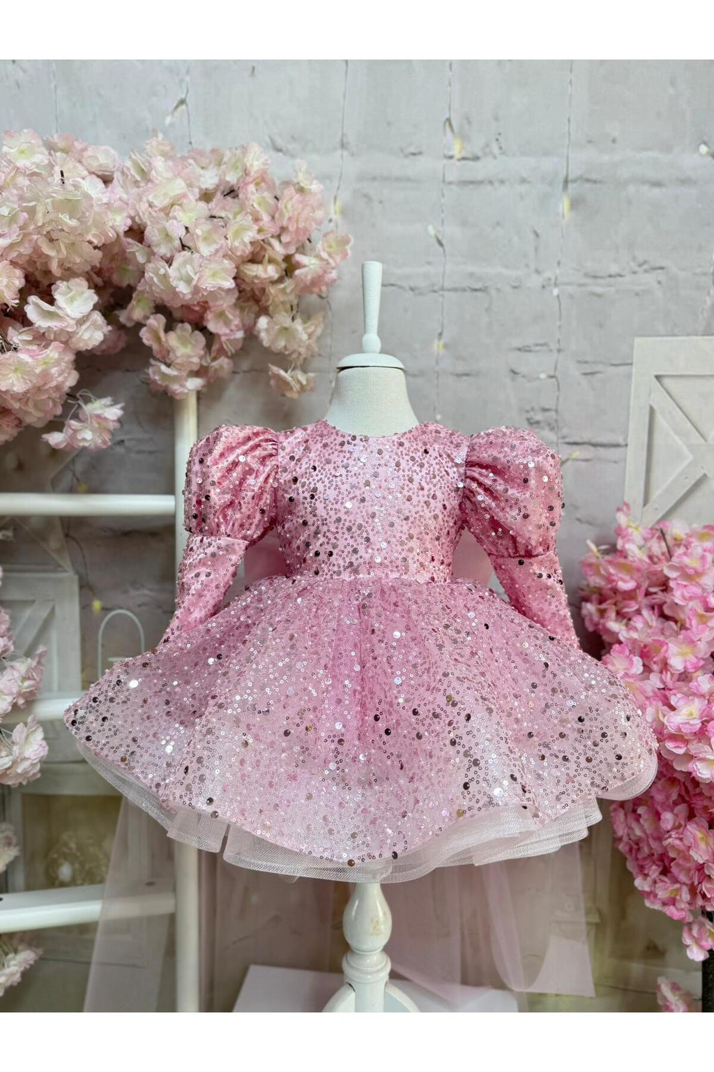 Pembe Taşlı Kız Bebek Elbisesi