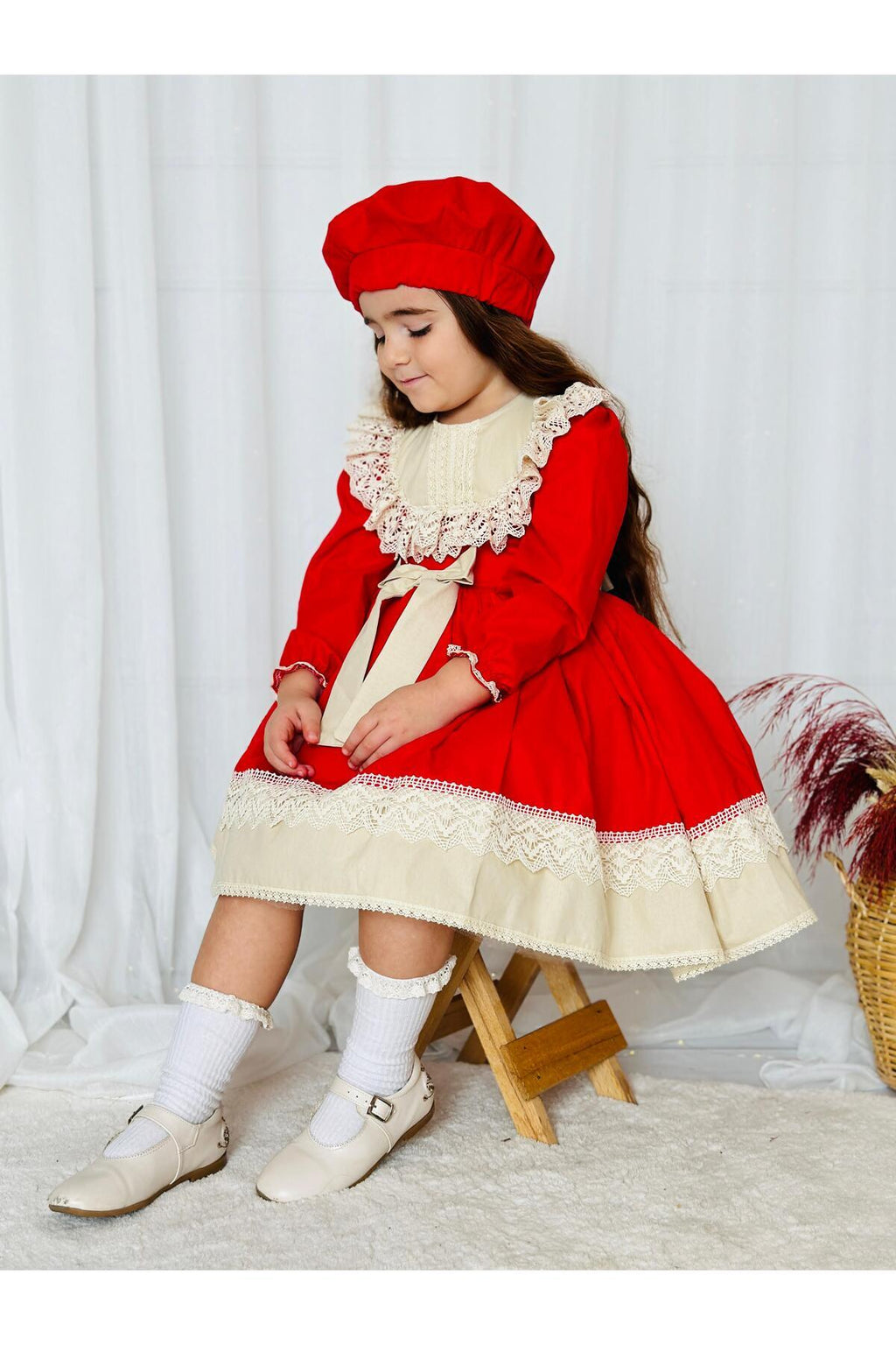 Kırmızı Karanfil Vintage Kız Bebek Elbise 3