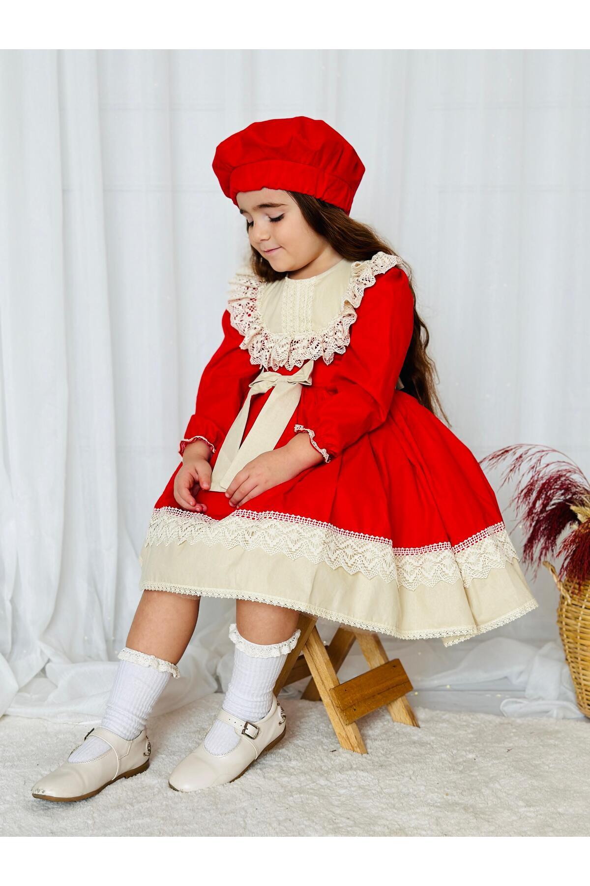 Kırmızı Karanfil Vintage Kız Bebek Elbise 3