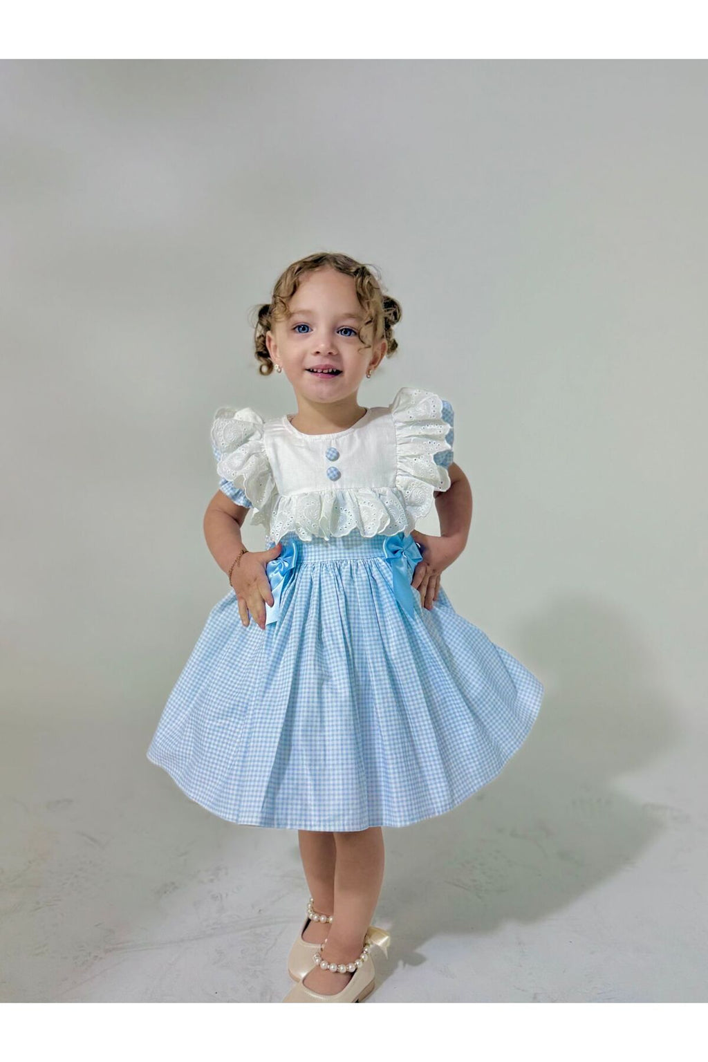 Defne Mavi Vintage Kız Bebek Elbise