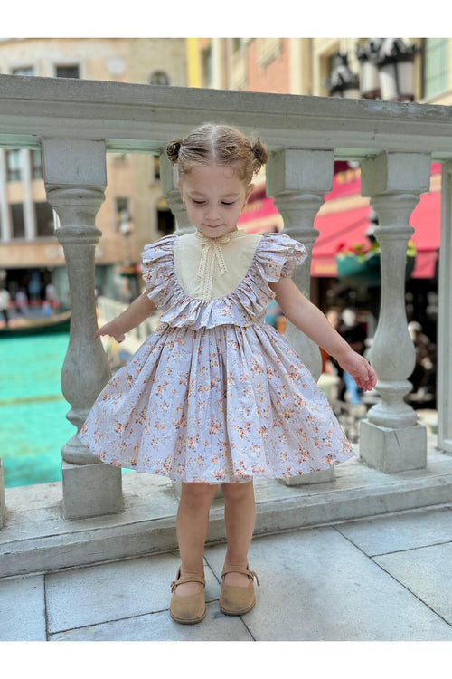 Defne Kapuçino Çiçekli Vintage Kız Bebek Elbise 2