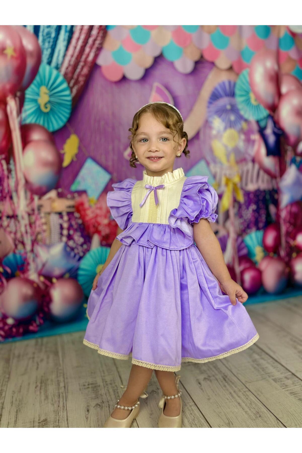 Defne Lila Fiyonklu Vintage Kız Bebek Elbise 3