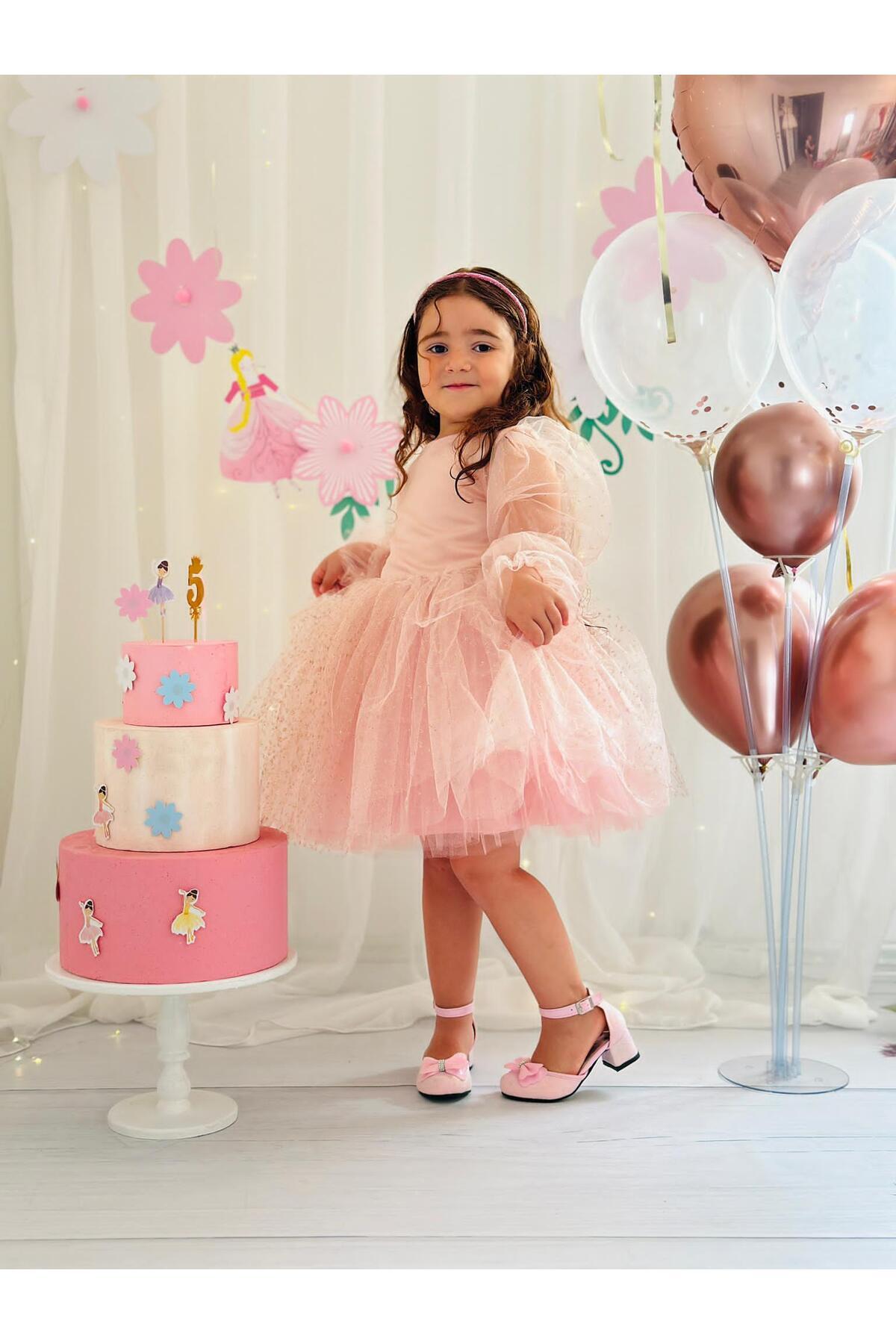 Pudra Pembe Yıldızlı Yılbaşı Kız Bebek Elbisesi 3