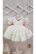 Krem Kırmızı Kurdaleli Vintage Kız Bebek Elbisesi