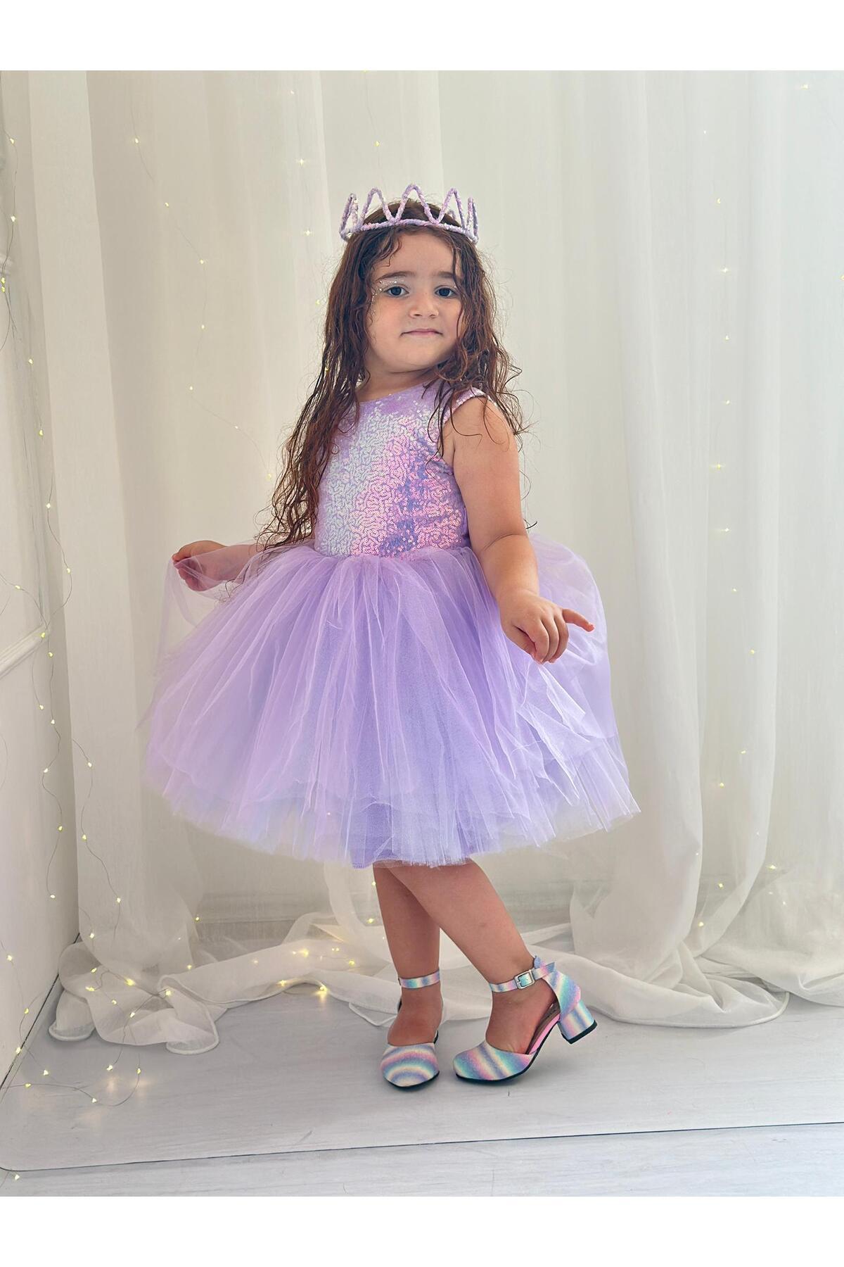 Lila Pullu Yılbaşı Kız Bebek Elbisesi 4