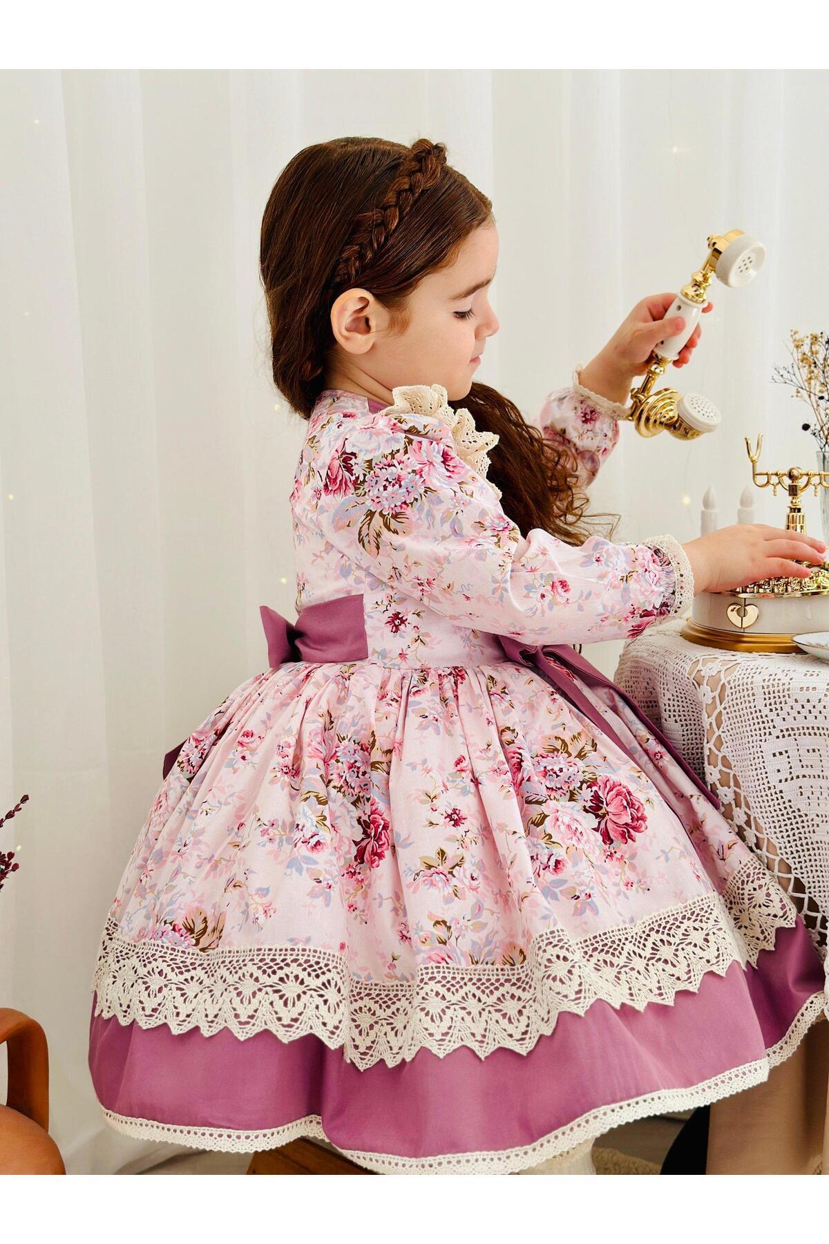 Pembe Royal Vintage Kız Bebek Elbise 2