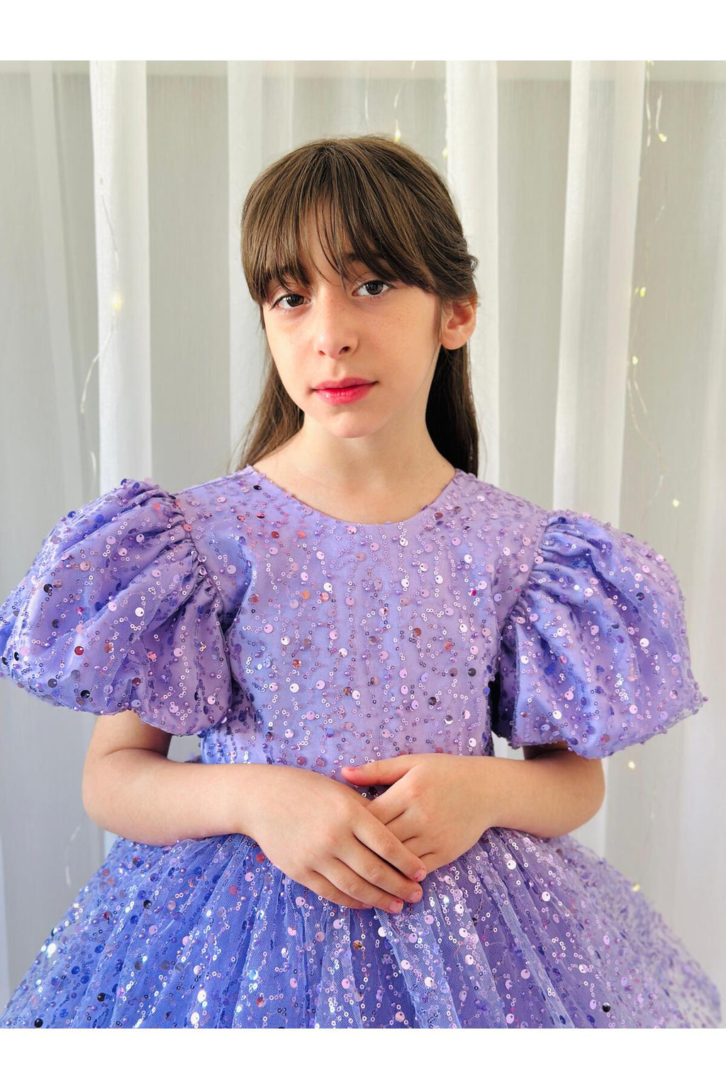 Lila Taşlı Vintage Kız Bebek Elbise 5
