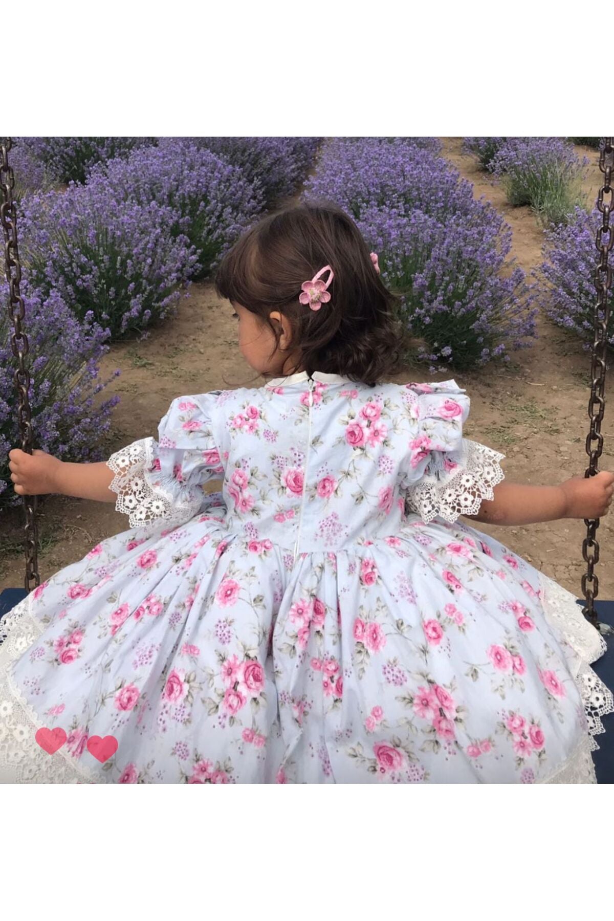 Mavi Çiçekli Vintage Kız Bebek Elbisesi 2