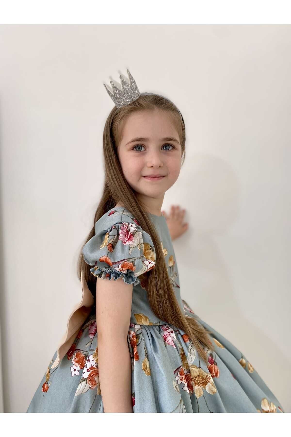 Bahar Yeşil Çiçekli Vintage Kız Bebek Elbisesi 5
