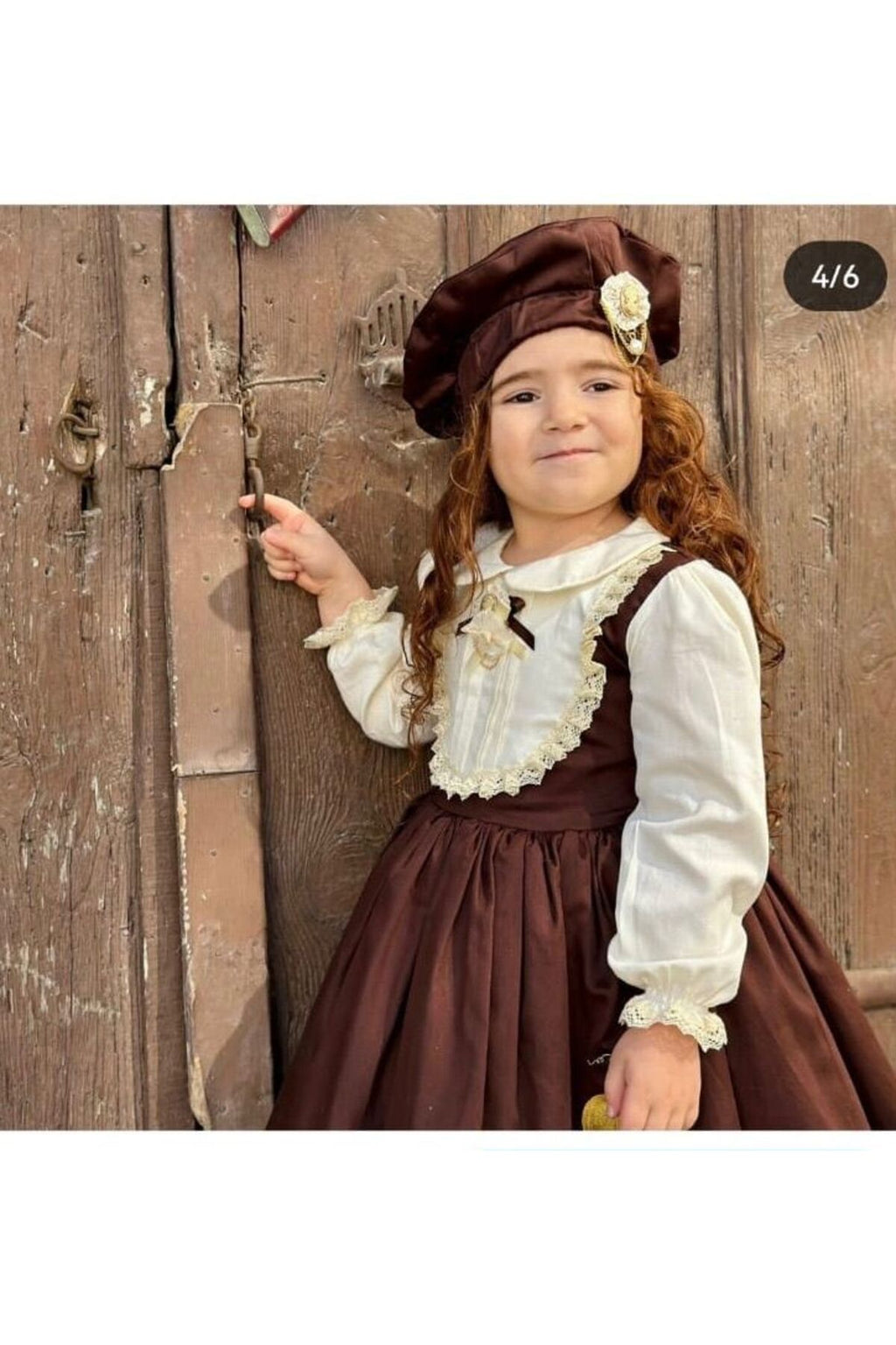 Balkabağı Kahverengi Vintage Kız Bebek Elbisesi
