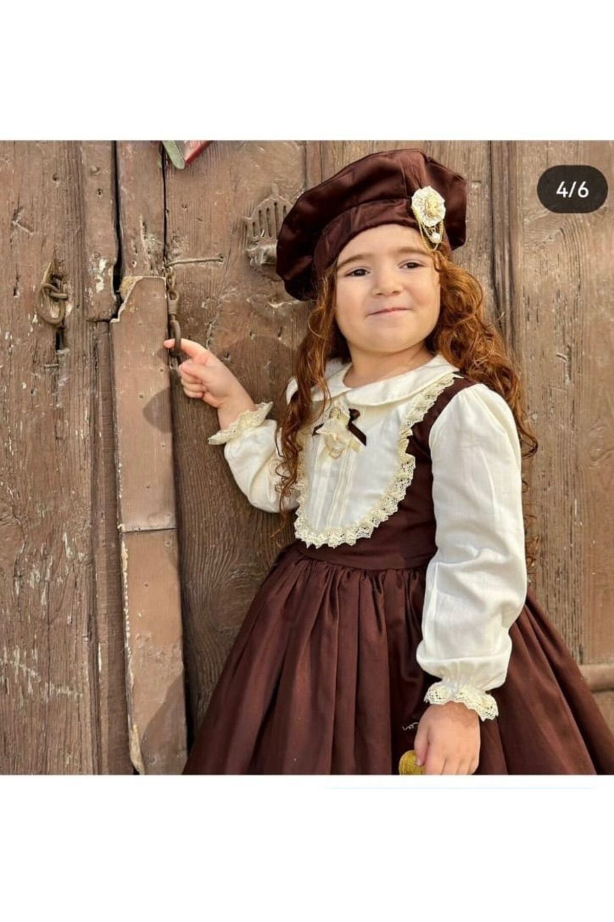 Balkabağı Kahverengi Vintage Kız Bebek Elbisesi
