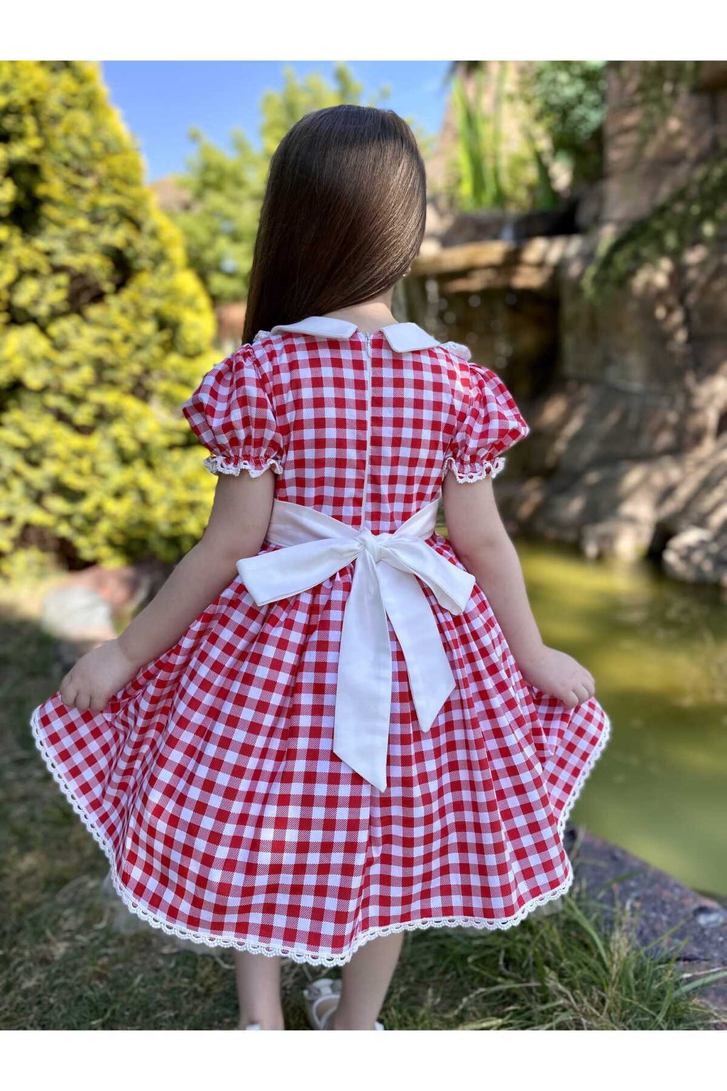 Kirazlı Kırmızı Vintage Kız Bebek Elbisesi 4