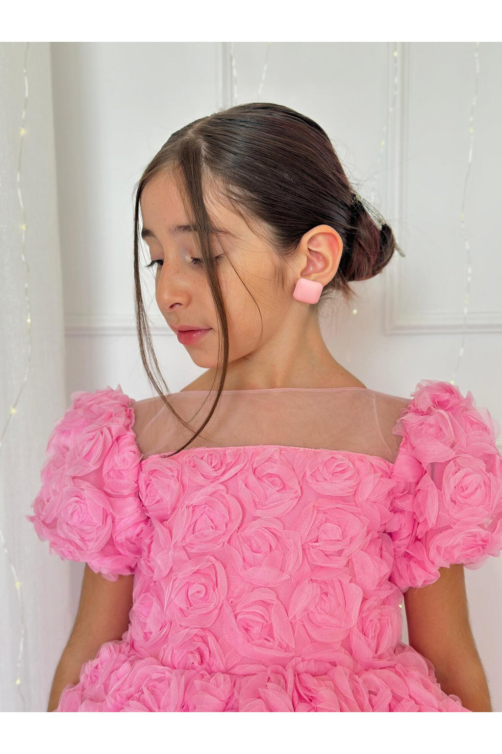 Pembe Güllü Diana Vintage Kız Bebek Elbise 6