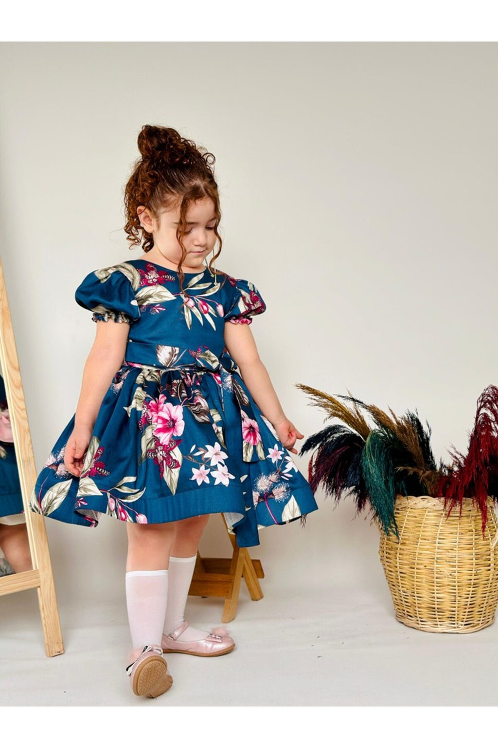 Lacivert Vintage Kız Bebek Elbisesi
