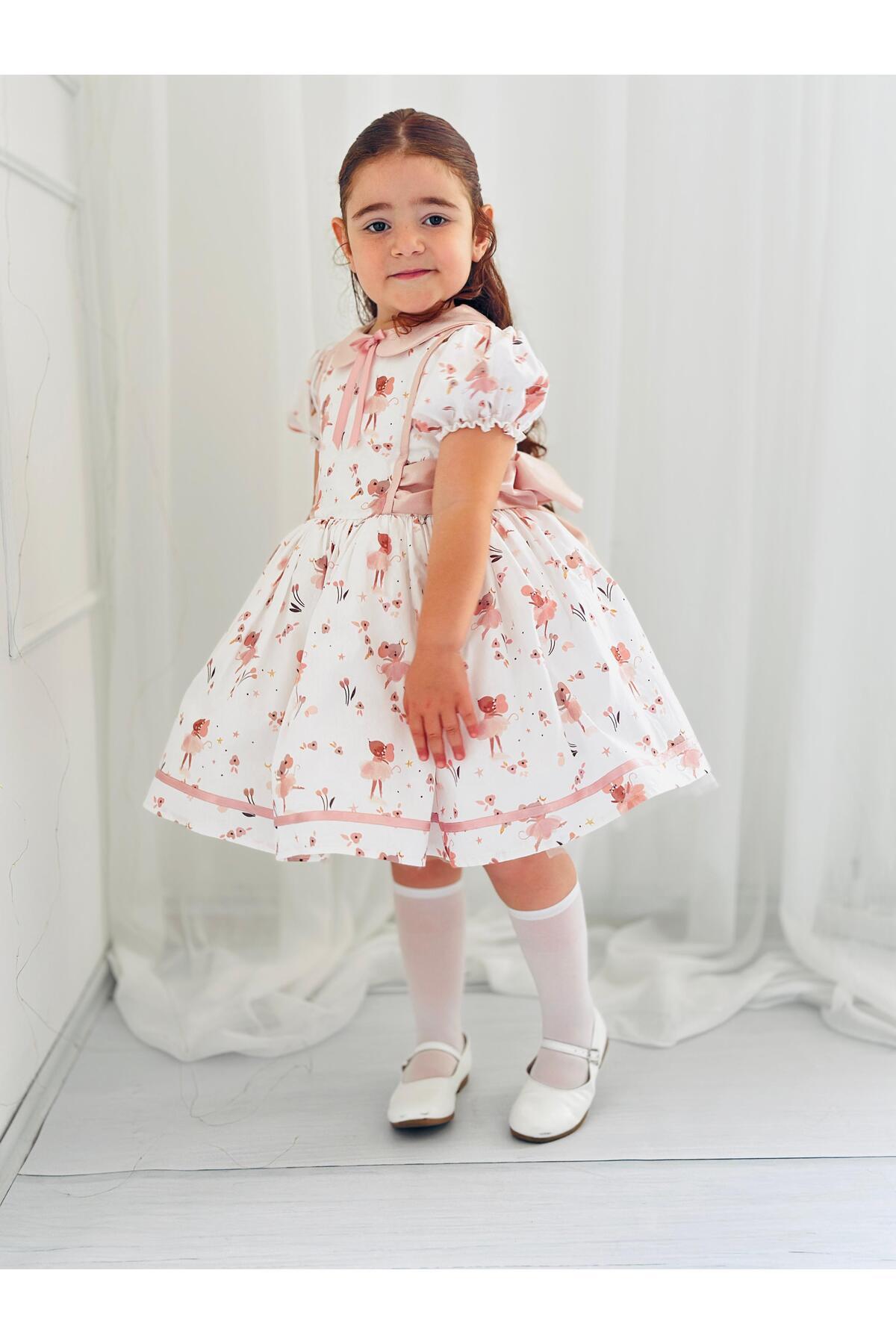 Mause Pembe Vintage Kız Bebek Elbisesi 5