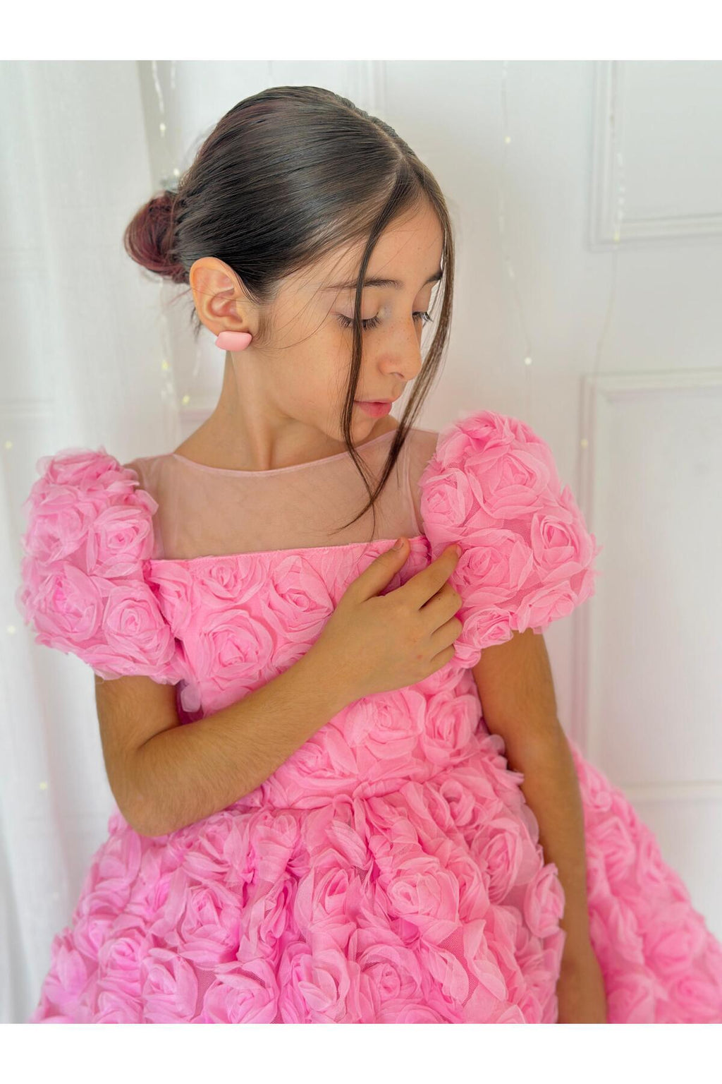 Pembe Güllü Diana Vintage Kız Bebek Elbise 3