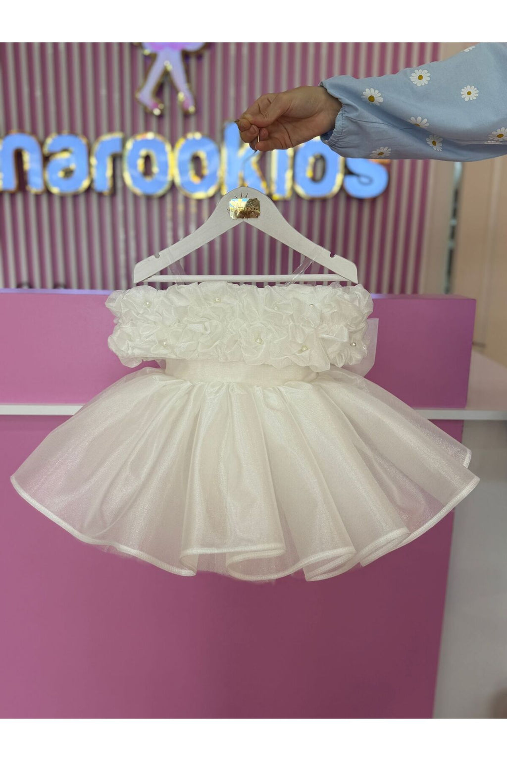 Krem Askılı Vintage Kız Bebek Elbise