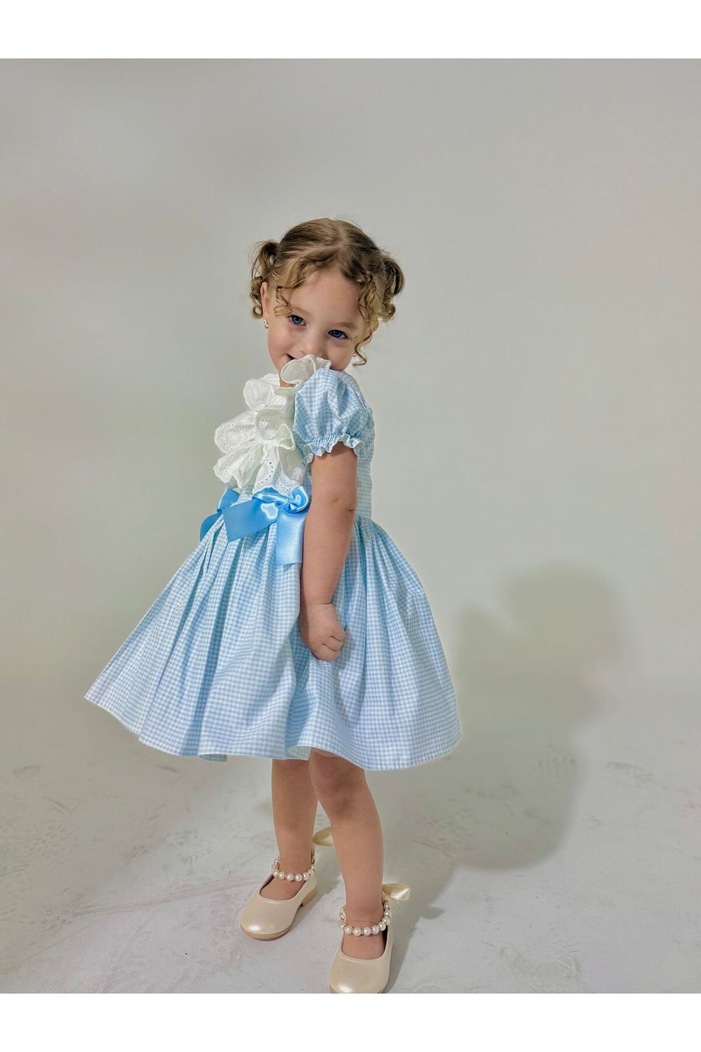 Defne Mavi Vintage Kız Bebek Elbise 3