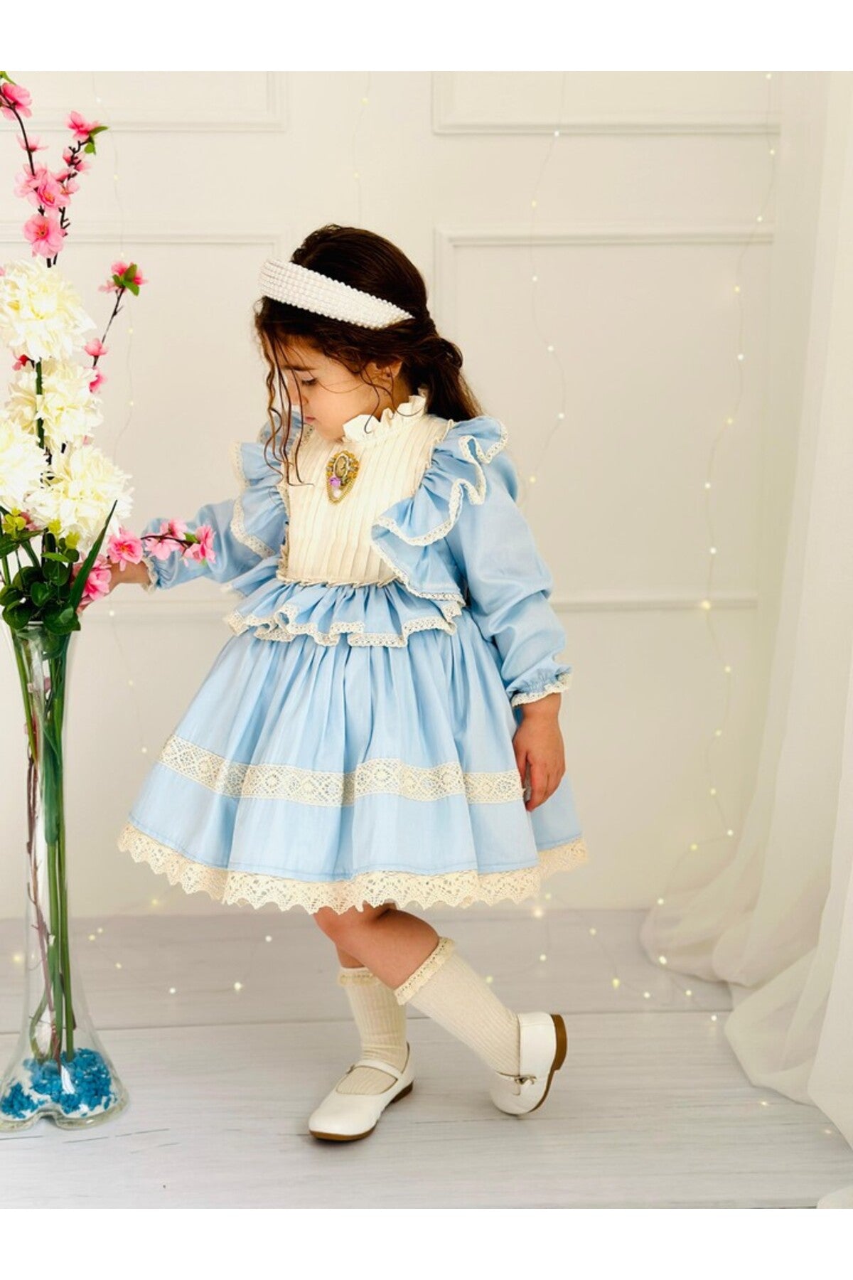 Mavi Vintage Kız Bebek Elbisesi 5