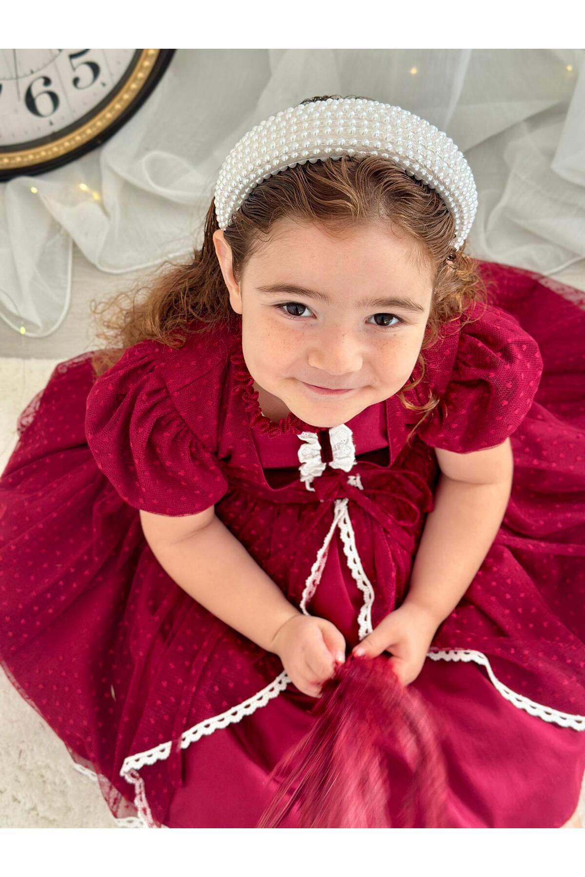 Hly Karol Bordo Vintage Kız Bebek Elbisesi 5