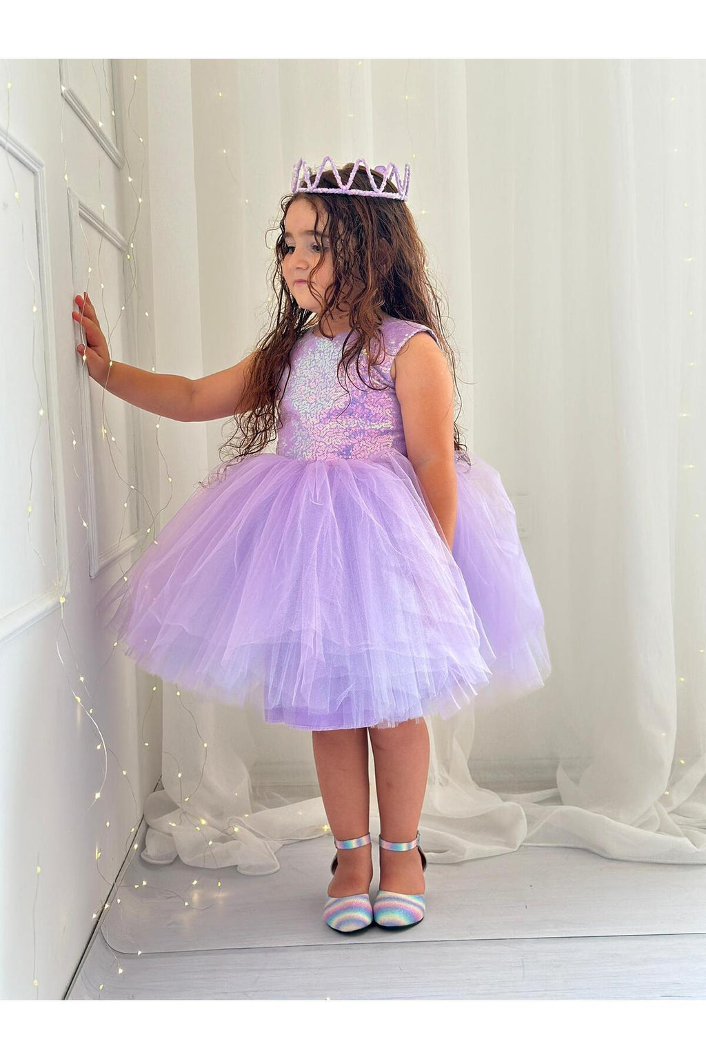 Lila Pullu Yılbaşı Kız Bebek Elbisesi