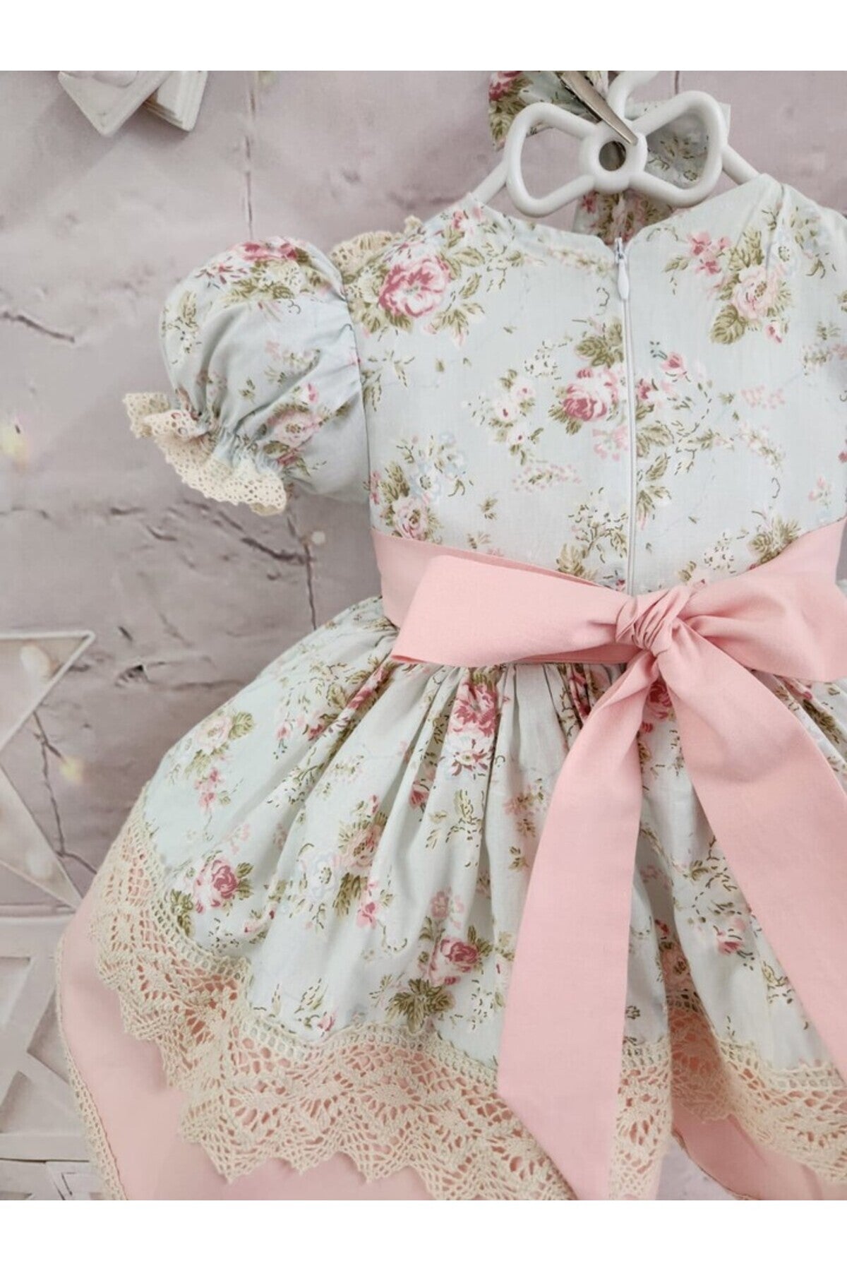 Mint Yeşili Somon Vintage Kız Bebek Elbisesi 3