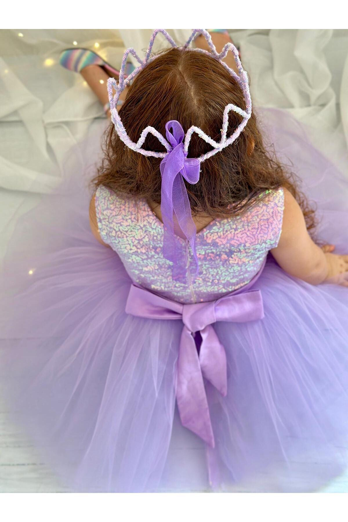 Lila Pullu Yılbaşı Kız Bebek Elbisesi 3