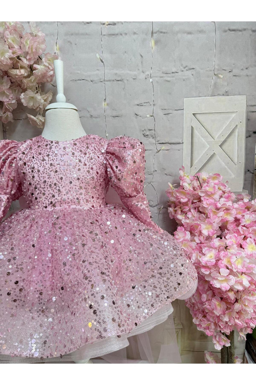 Pembe Taşlı Kız Bebek Elbisesi 3