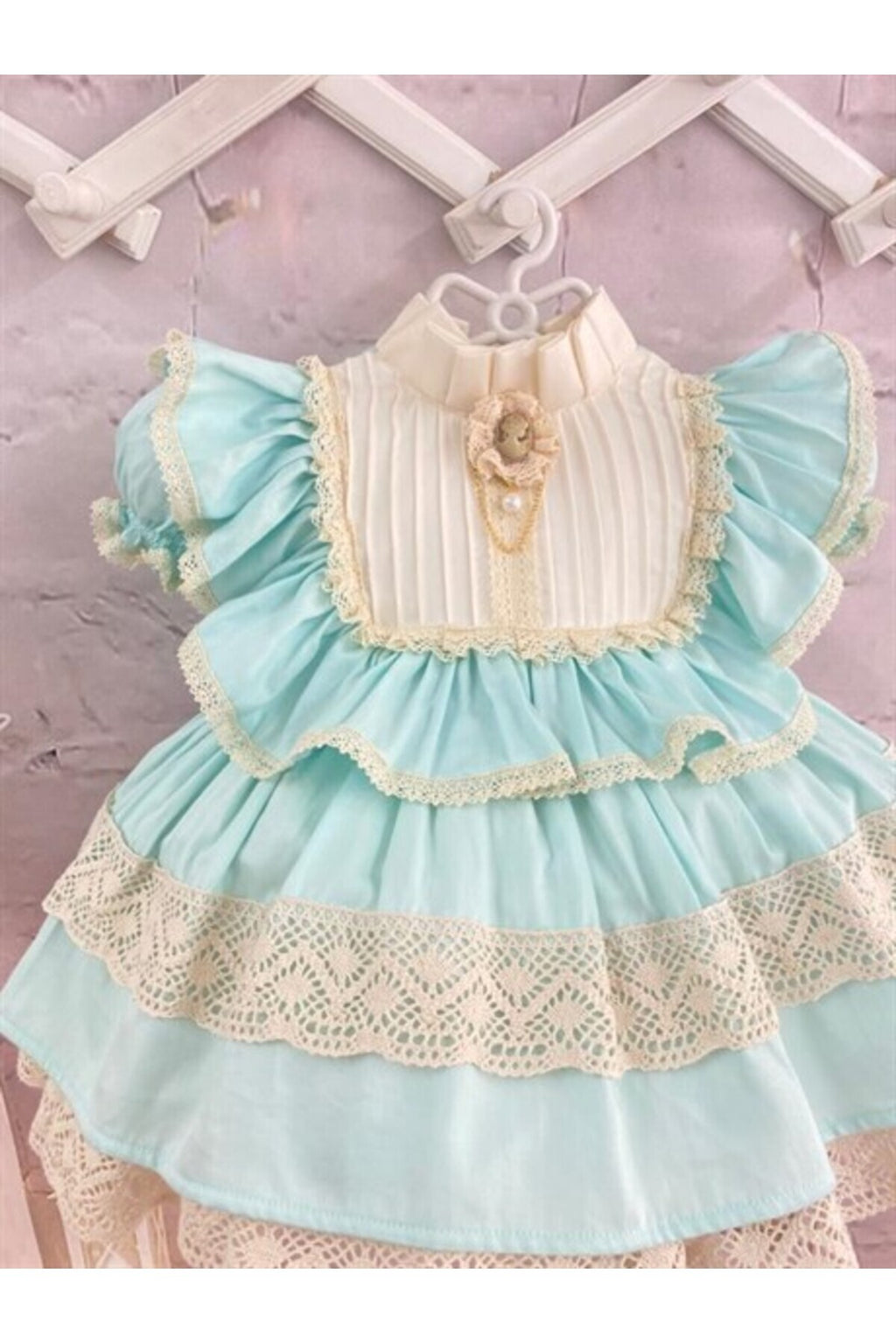 Mint Yeşili Vintage Kız Bebek Elbisesi 2
