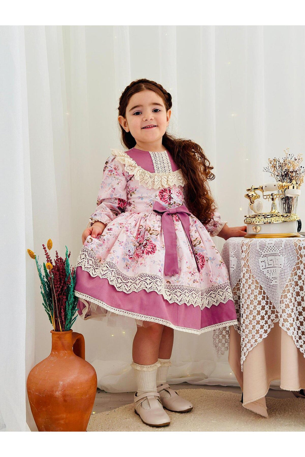 Pembe Royal Vintage Kız Bebek Elbise