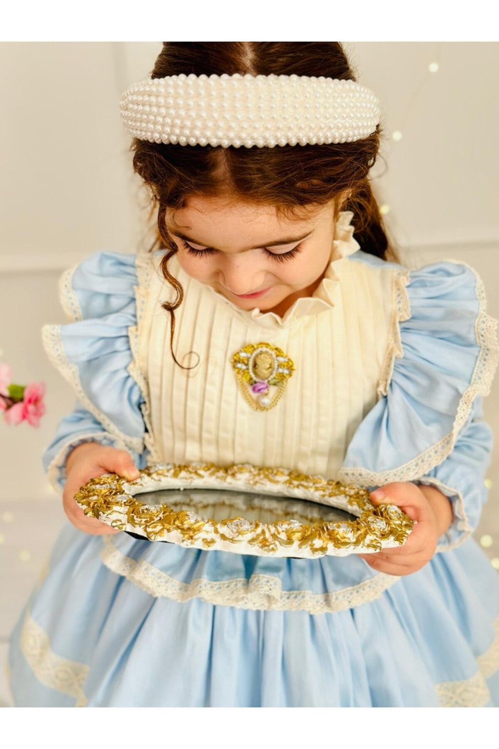 Mavi Vintage Kız Bebek Elbisesi 3