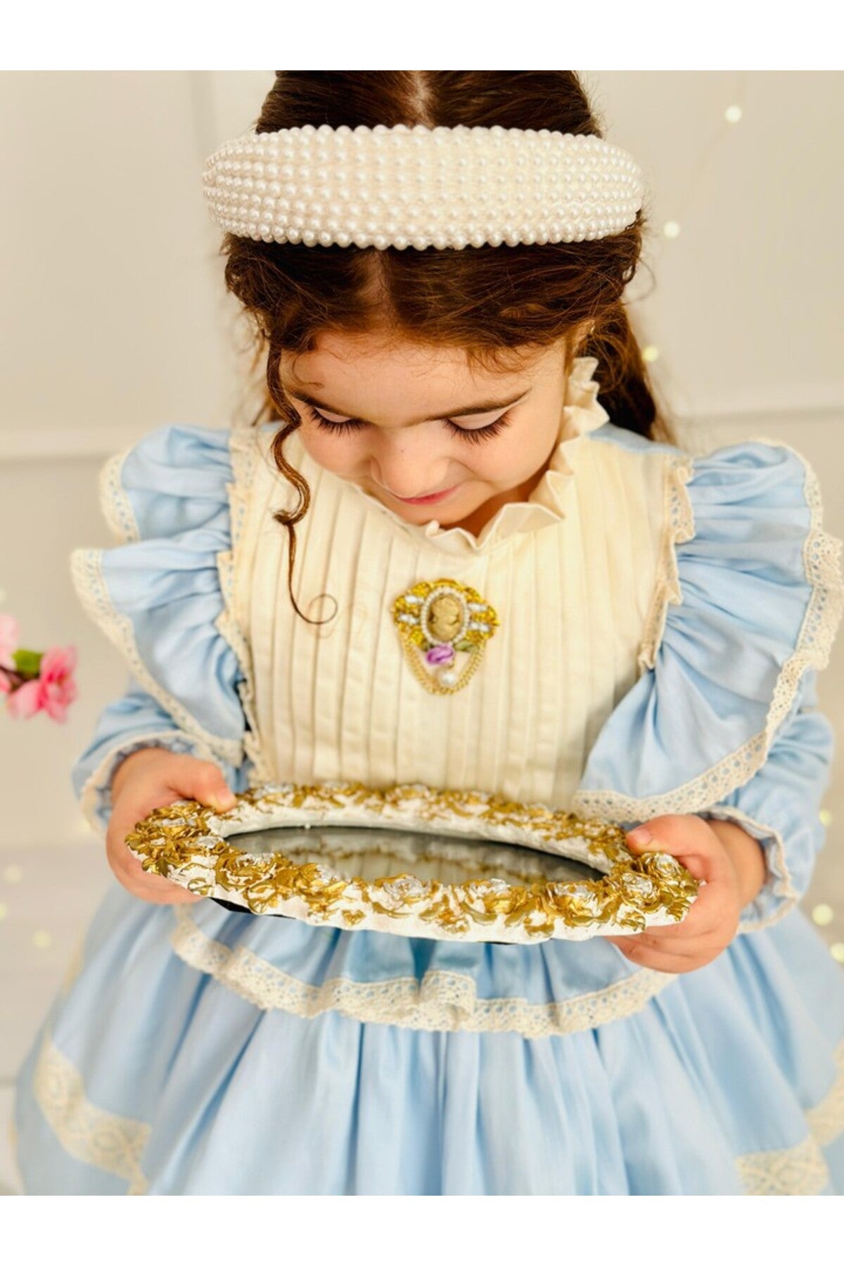 Mavi Vintage Kız Bebek Elbisesi 3