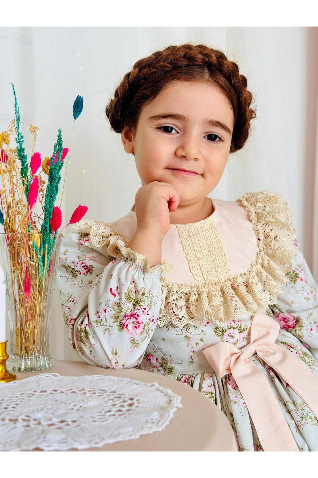 Mint Yeşili Uzun Kollu Vintage Bebek Elbise 7