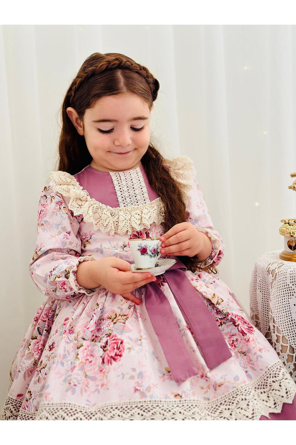 Pembe Royal Vintage Kız Bebek Elbise 3