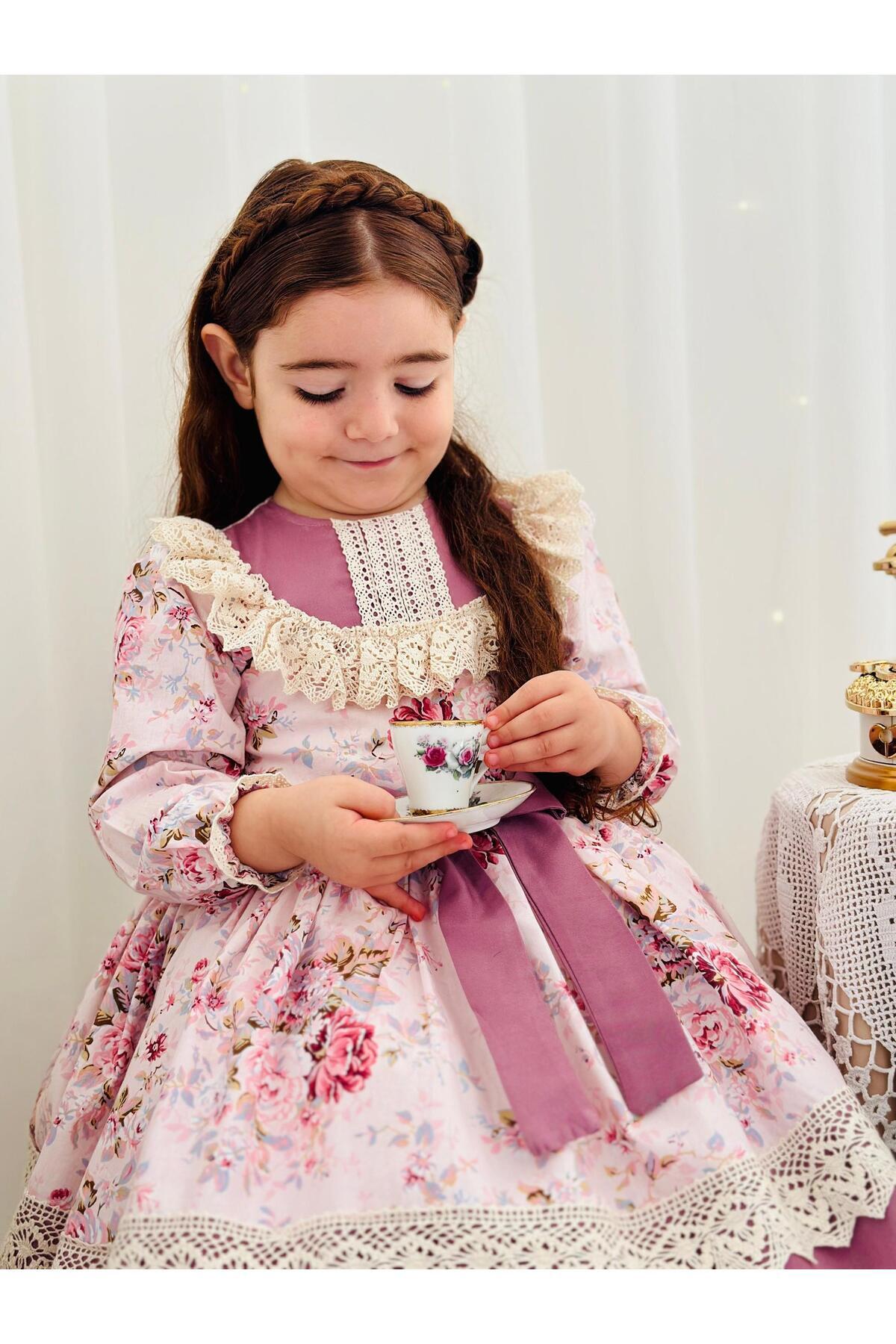 Pembe Royal Vintage Kız Bebek Elbise 3