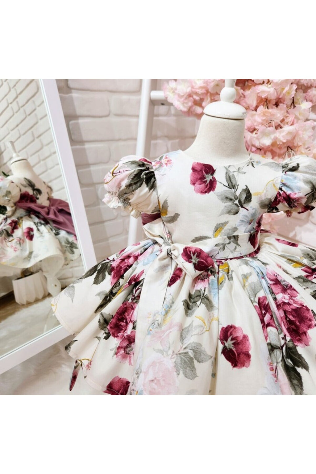Krem Bordo Vintage Kız Bebek Elbisesi 2